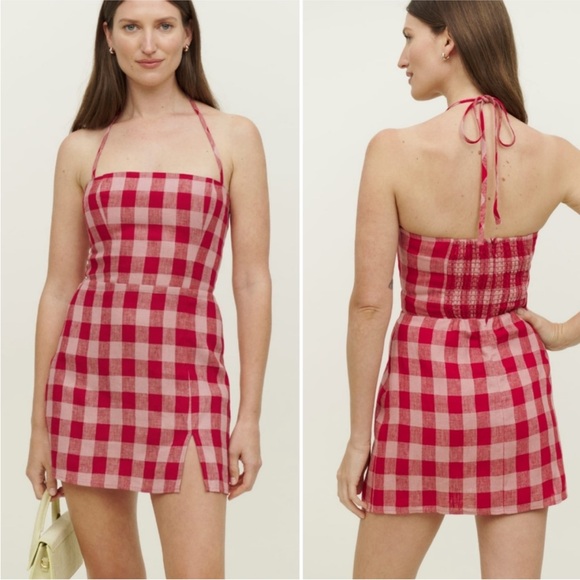Reformation Dresses & Skirts - Reformation Red and Pink Gingham Halter Mini Dress